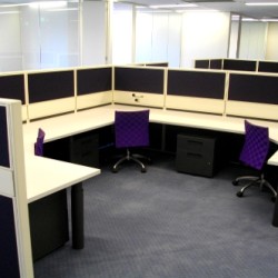 purple office workstations
