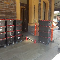 pushing moving crates