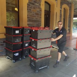 pushing moving crates