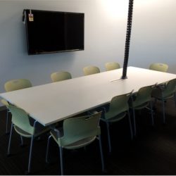 boardroom table, chairs & TV