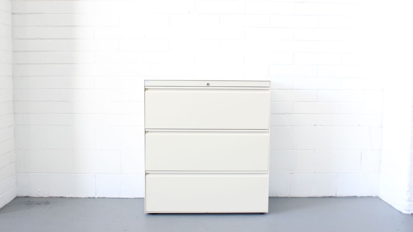 Cb198 3 Drawer Lateral Filing Cabinet Beige Metal Egans Office Relocations Sustainable Office Workstations And Furniture